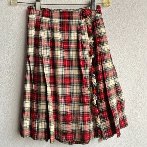 1950s 1960s Girl's Tartan Plaid Pleated Wrap Around Skirt Scottish Style - Picture 1 of 8